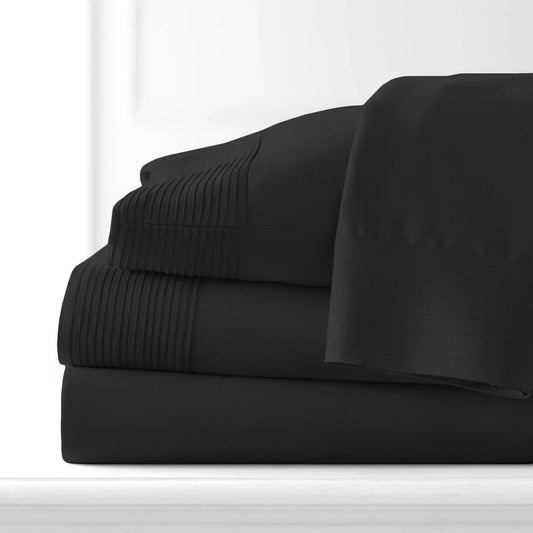 Pintuck Luxe Microfiber 6 Piece Sheet Set, Black